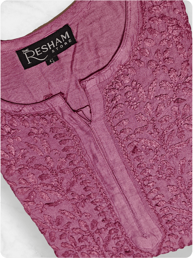 Chanderi Chikankari Kurti - Purple