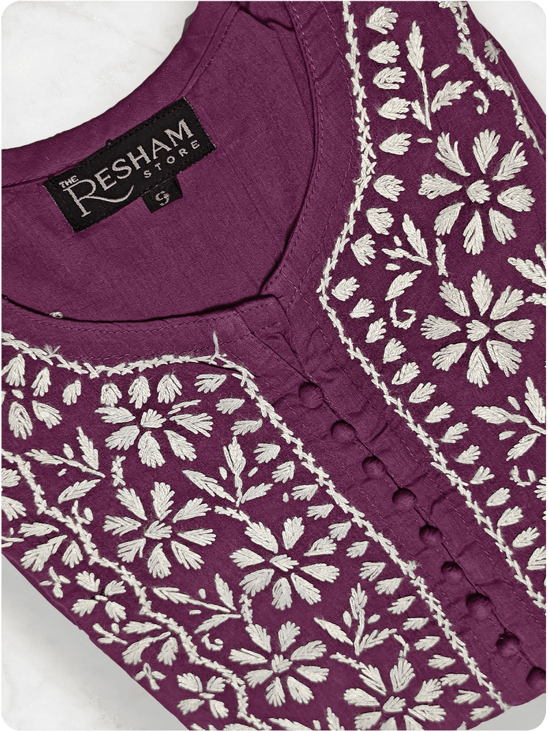 Cotton Chikankari Gown  - Purple