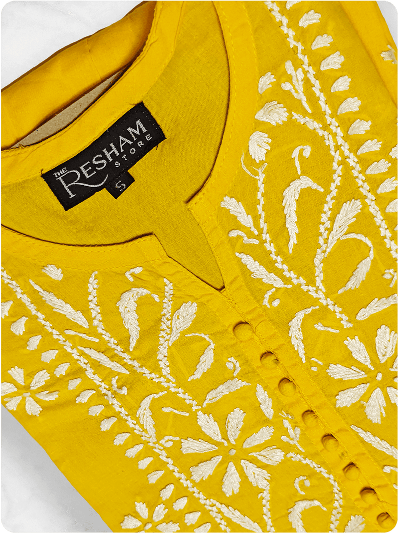 Cotton Chikankari Gown  - Yellow