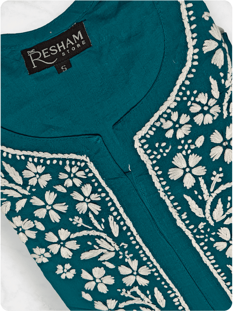 Cotton Chikankari Long Kurta - Blue