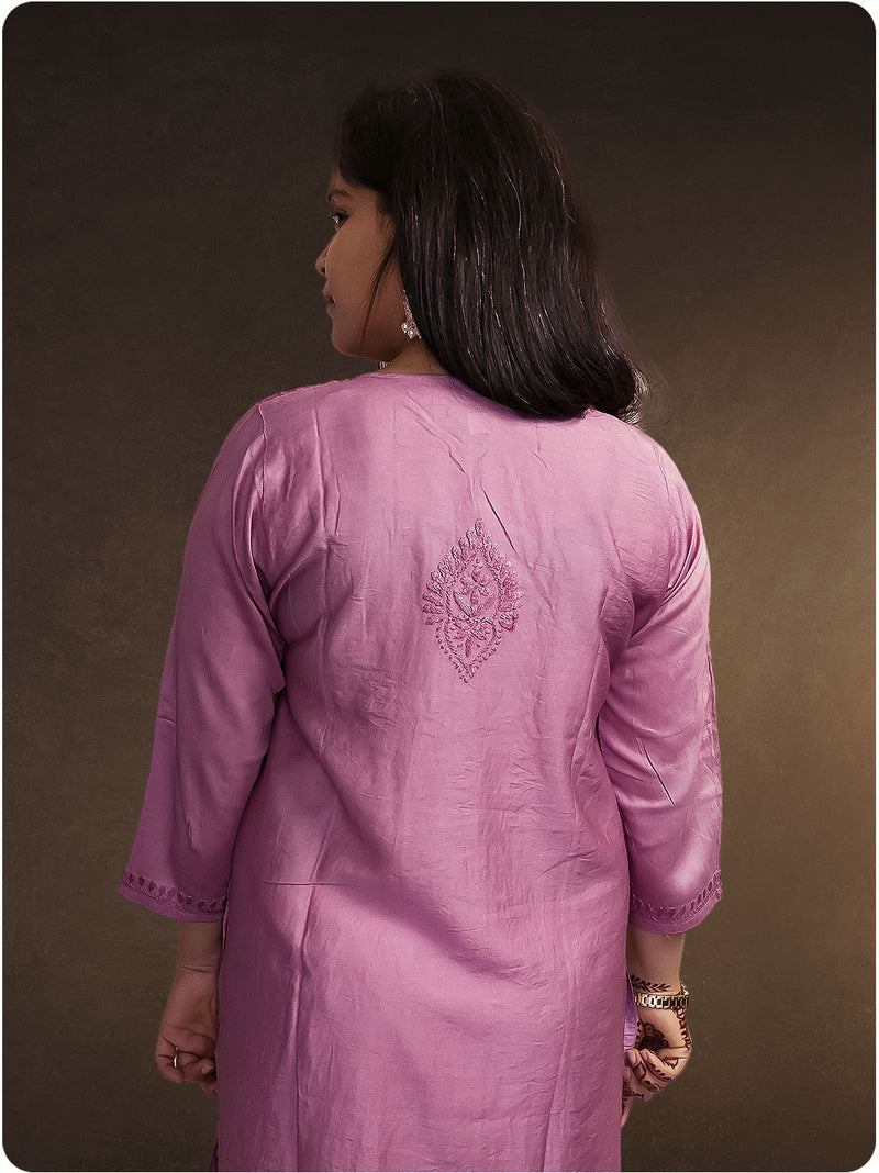 Chanderi Chikankari Kurti - Purple