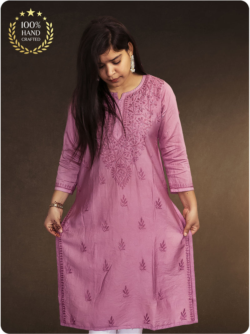 Chanderi Chikankari Kurti - Purple