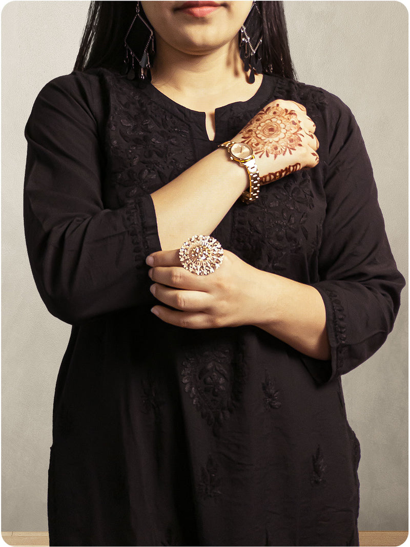 Chanderi Chikankari Kurti - Black