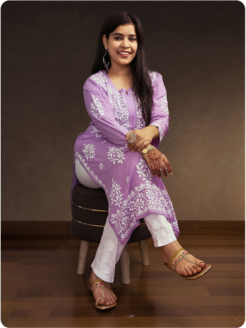 Modal Heavy Chikankari Kurta - Purple