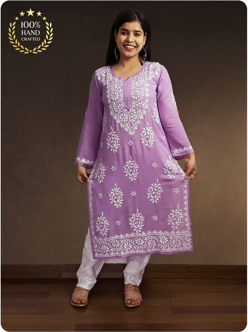 Modal Heavy Chikankari Kurta - Purple