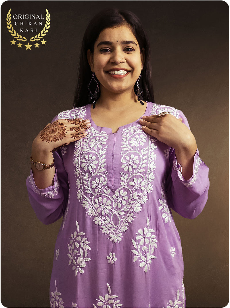 Modal Heavy Chikankari Kurta - Purple