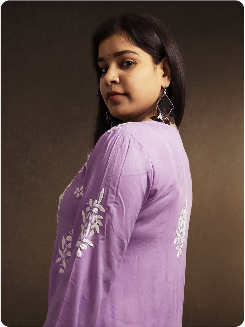 Modal Heavy Chikankari Kurta - Purple