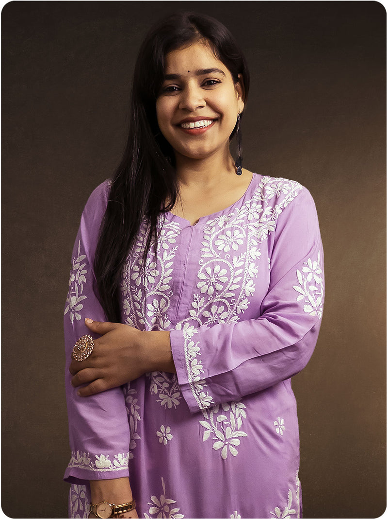 Modal Heavy Chikankari Kurta - Purple