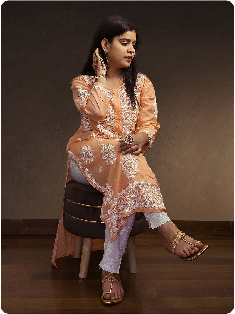 Modal Heavy Chikankari Kurta - Orange