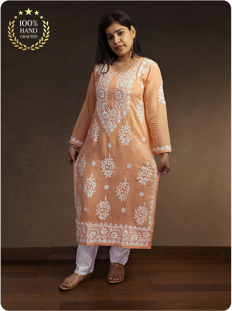 Modal Heavy Chikankari Kurta - Orange