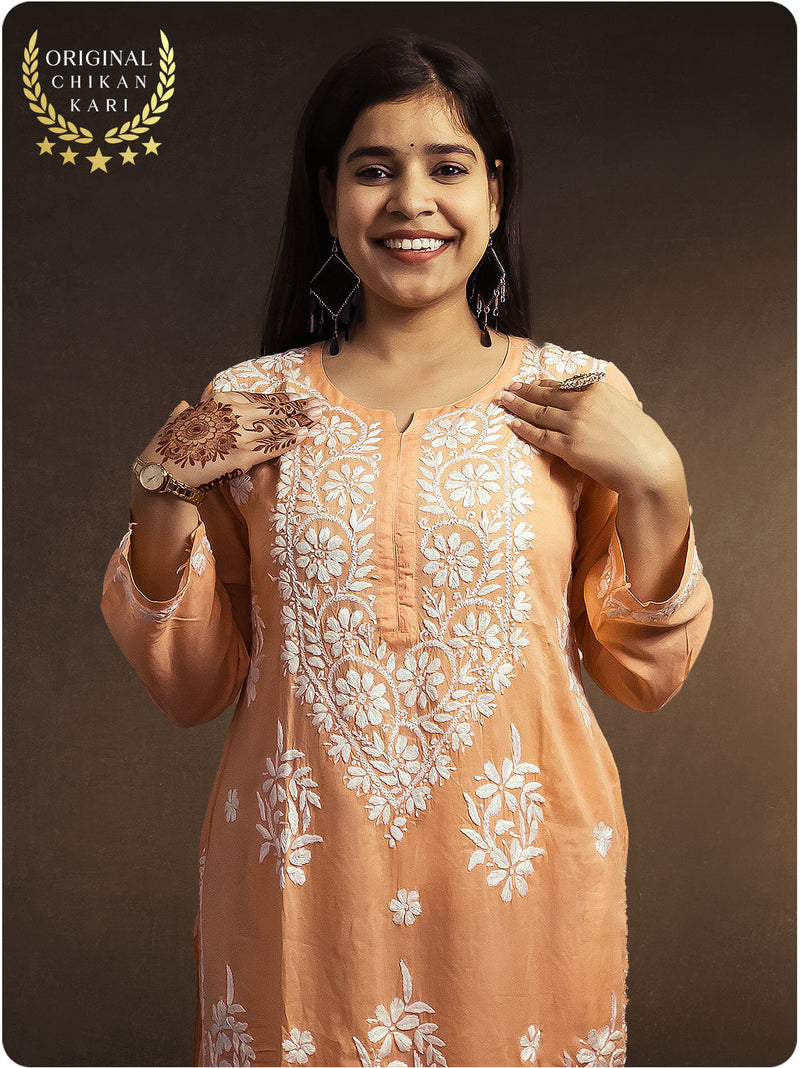 Modal Heavy Chikankari Kurta - Orange