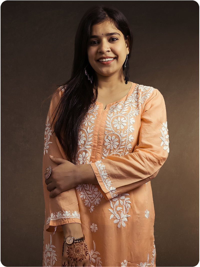 Modal Heavy Chikankari Kurta - Orange