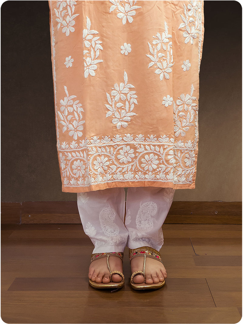 Modal Heavy Chikankari Kurta - Orange