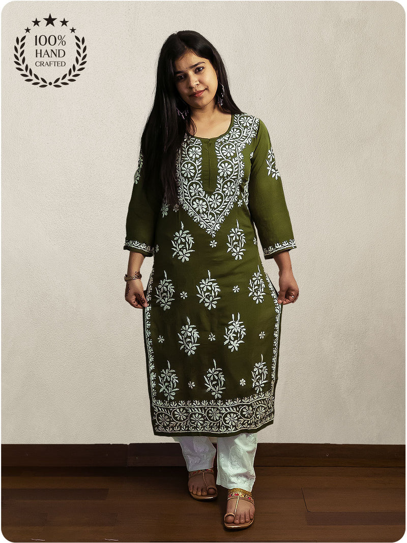 Modal Heavy Chikankari Kurta - Green