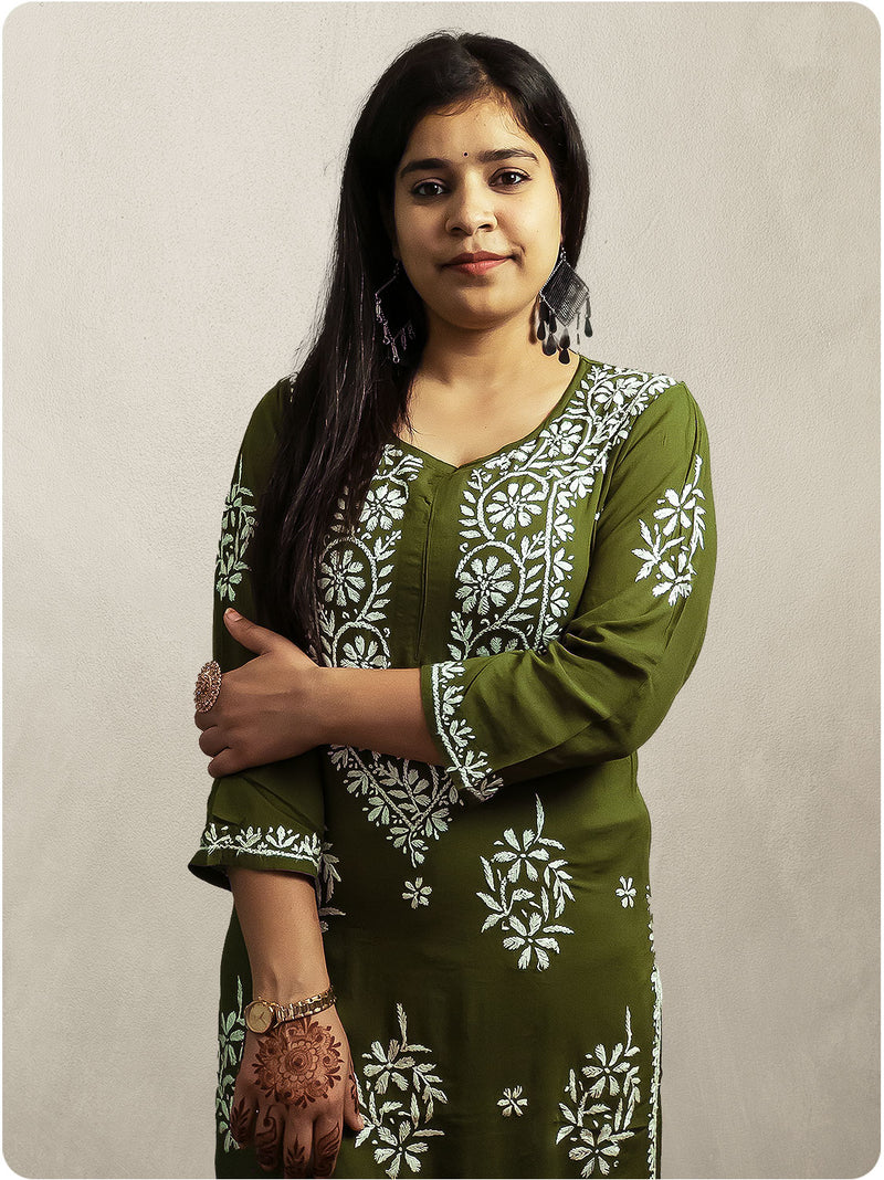 Modal Heavy Chikankari Kurta - Green