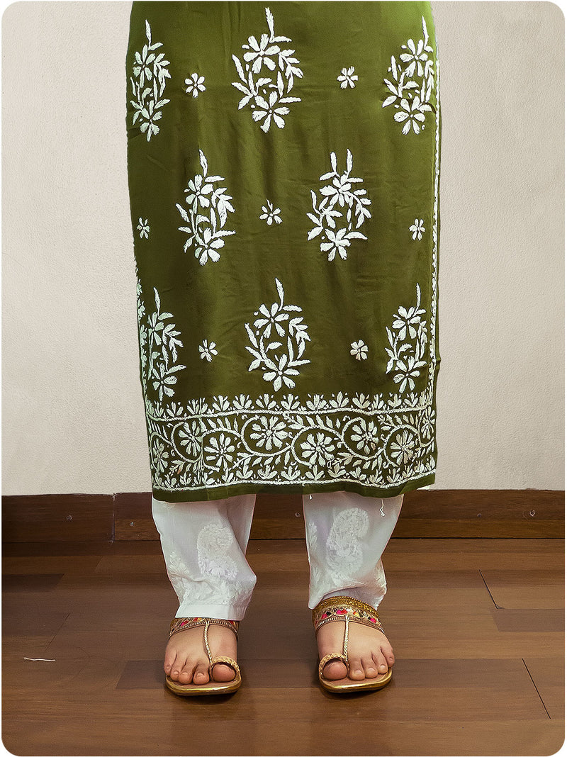 Modal Heavy Chikankari Kurta - Green