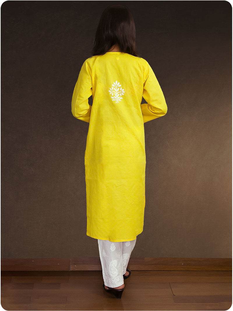 Cotton Chikankari Long Kurta - Yellow