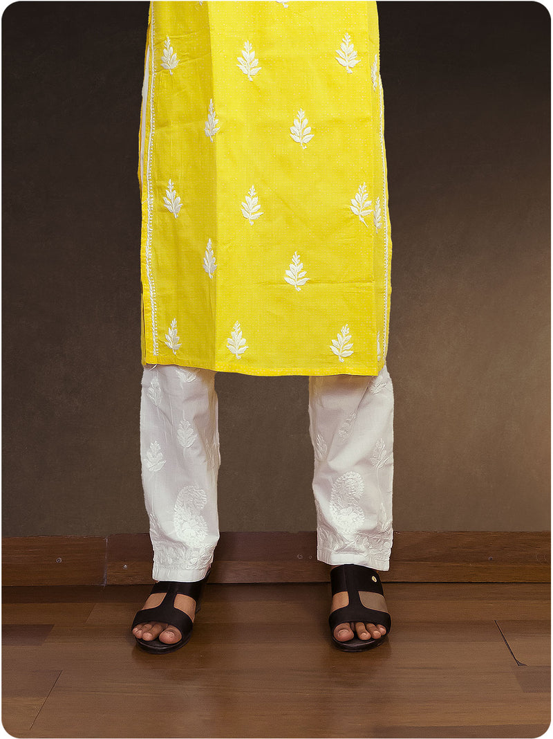 Cotton Chikankari Long Kurta - Yellow