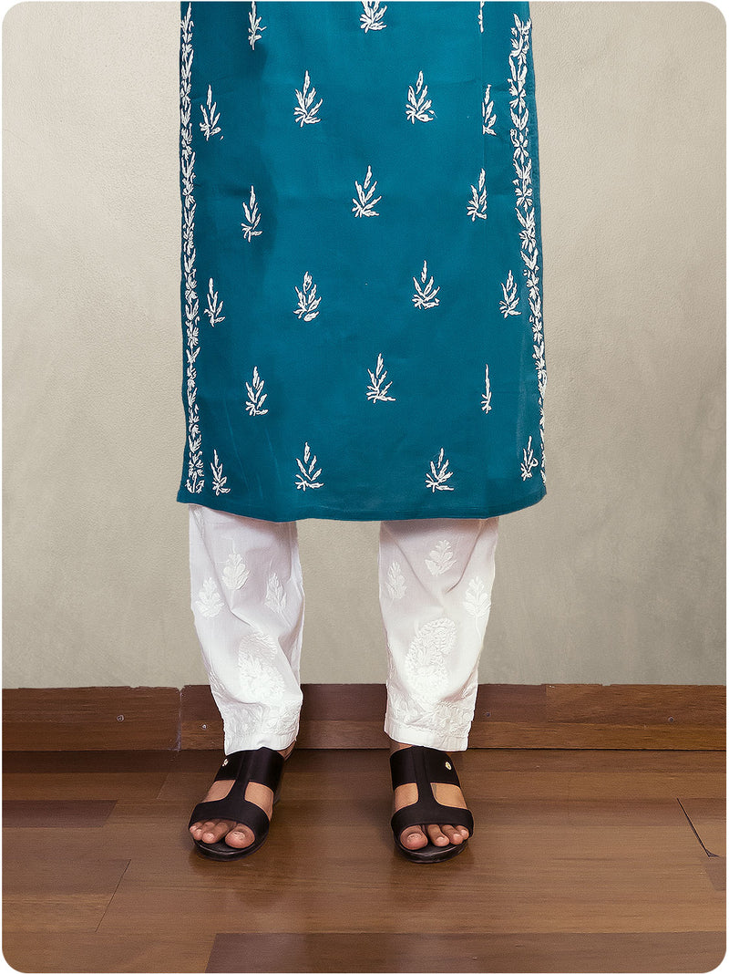 Cotton Chikankari Long Kurta - Blue