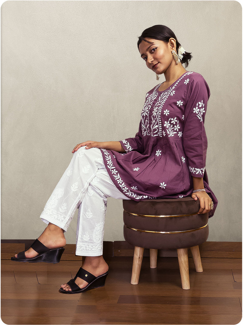 Cotton Chikankari Gown  - Purple