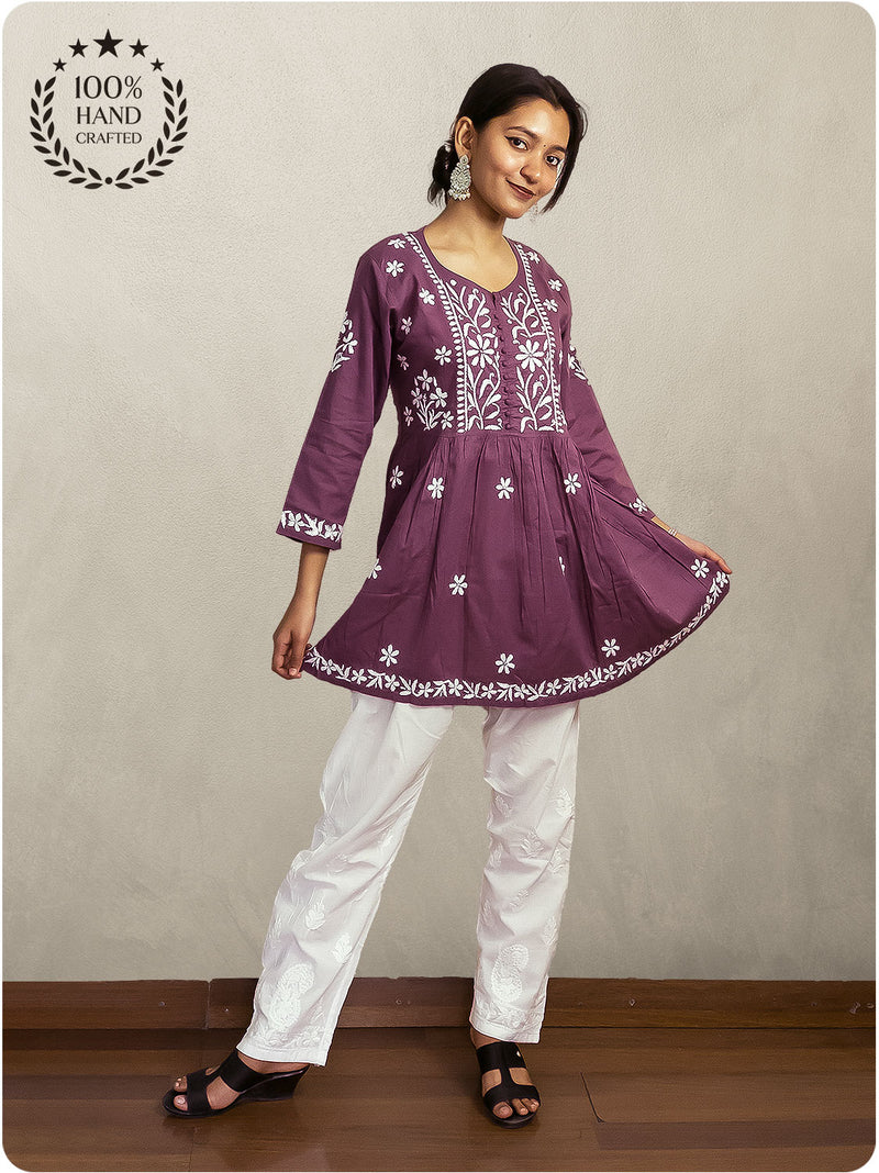 Cotton Chikankari Gown  - Purple