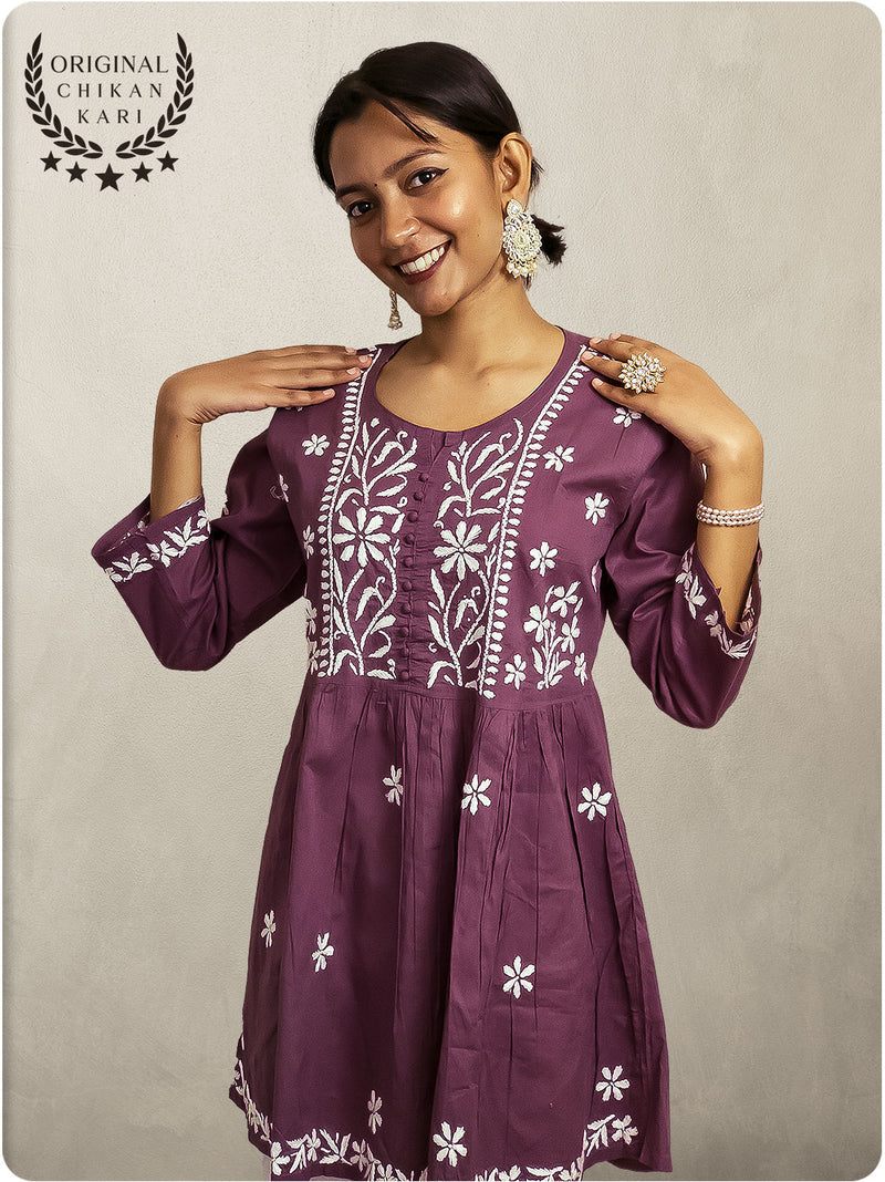 Cotton Chikankari Gown  - Purple