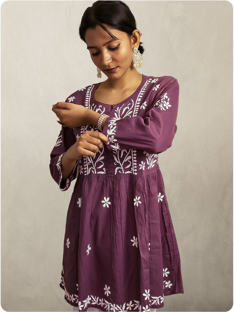 Cotton Chikankari Gown  - Purple