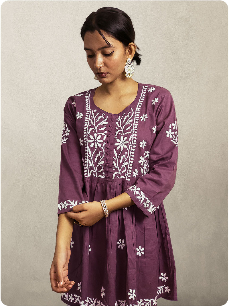 Cotton Chikankari Gown  - Purple