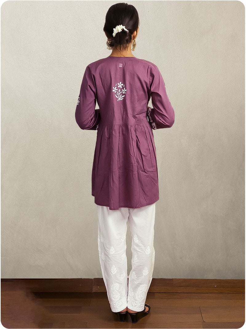 Cotton Chikankari Gown  - Purple