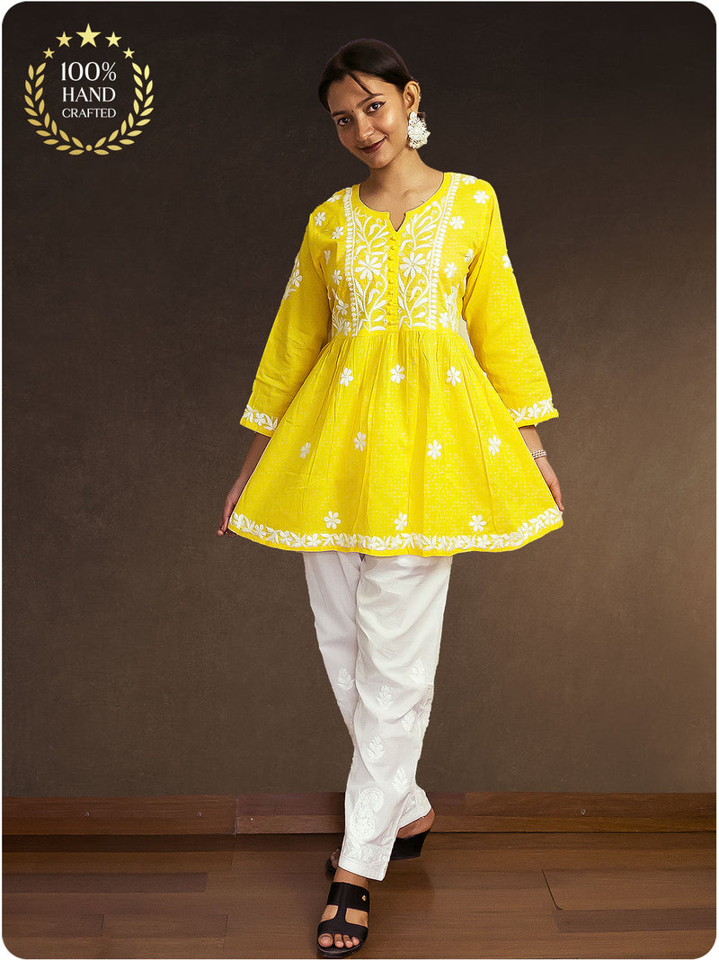 Cotton Chikankari Gown  - Yellow