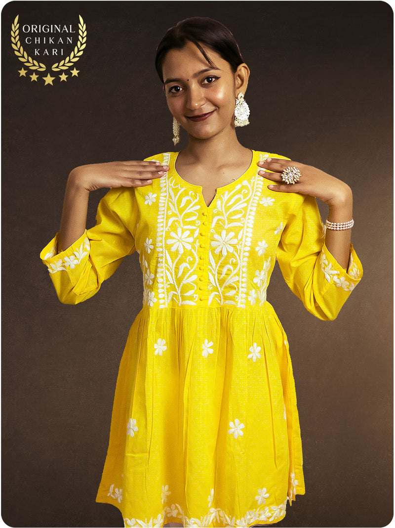 Cotton Chikankari Gown  - Yellow