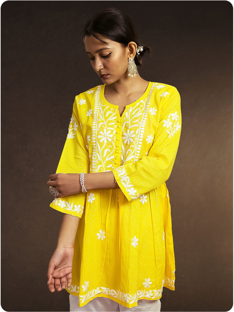 Cotton Chikankari Gown  - Yellow