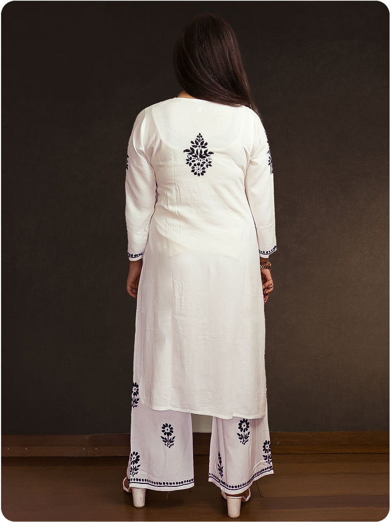 Rayon Chikankari Kurta Set - White