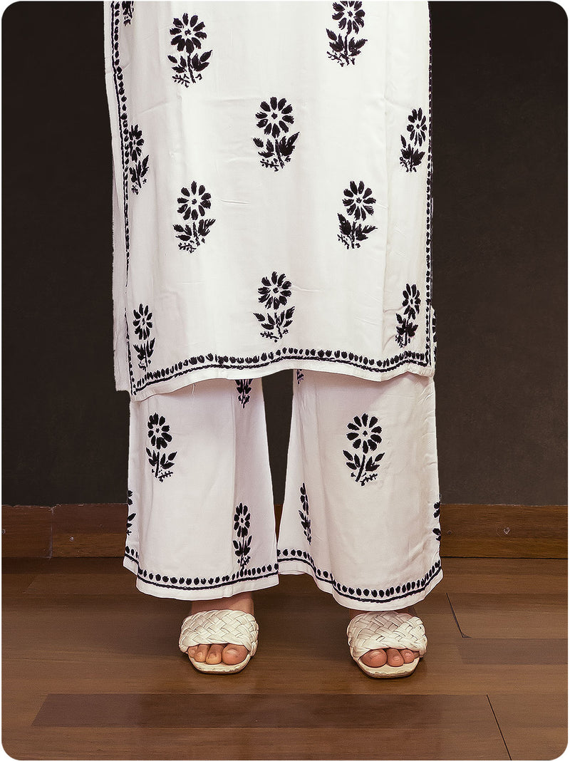 Rayon Chikankari Kurta Set - White