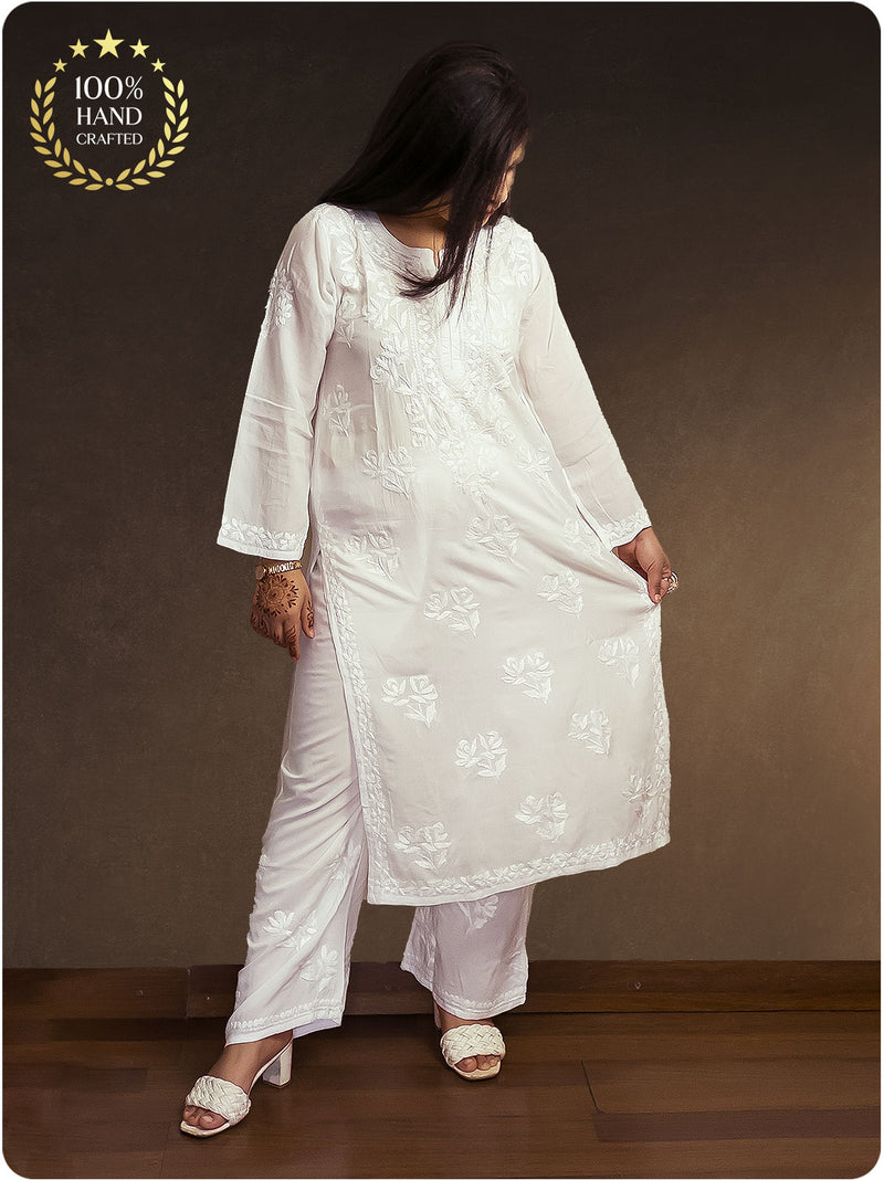 Modal Chikankari Kurta Set - White