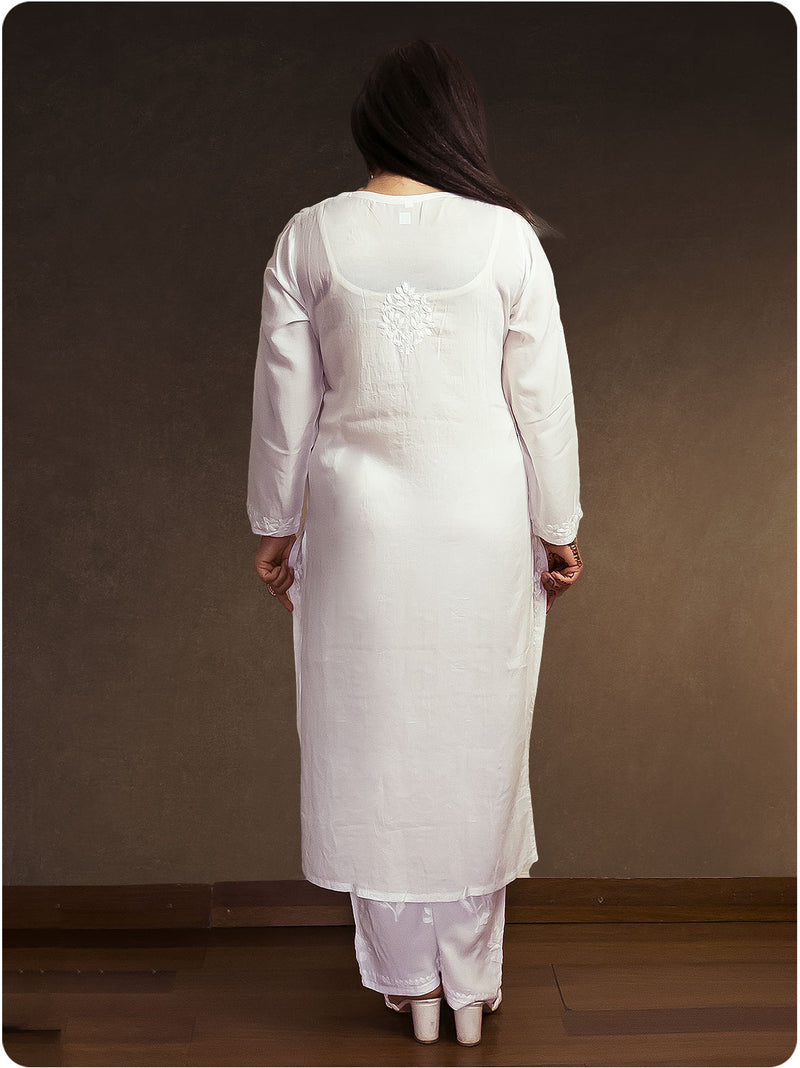 Modal Chikankari Kurta Set - White