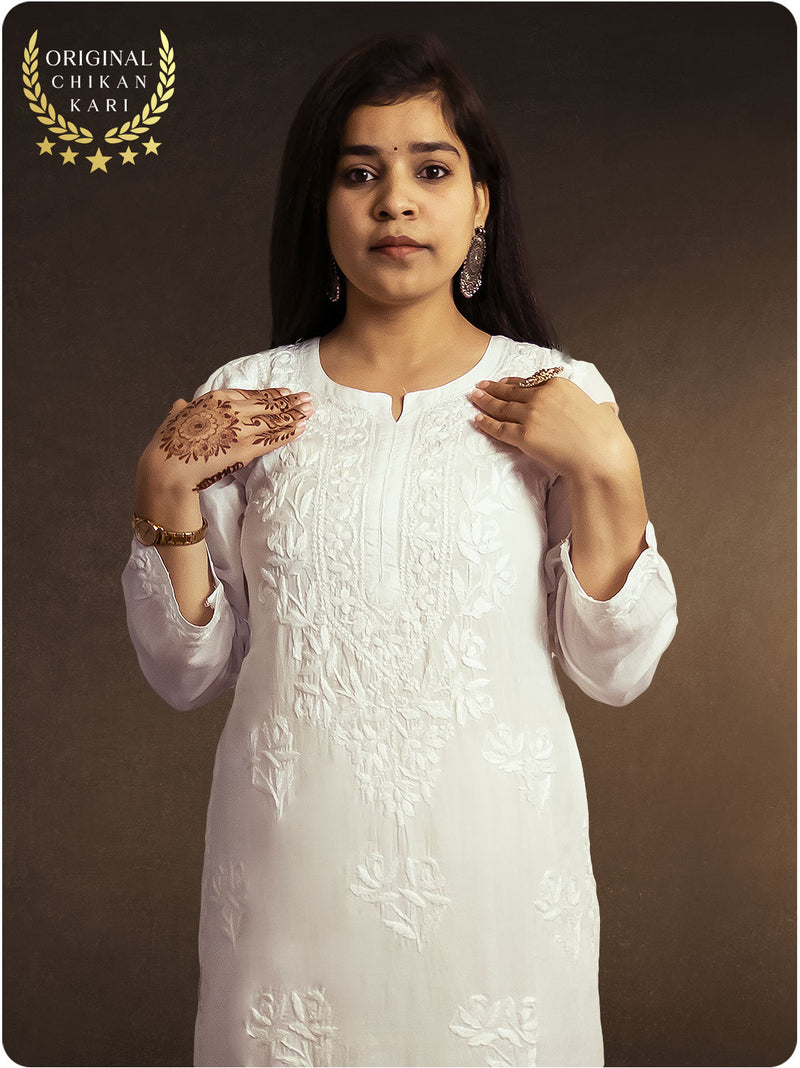 Modal Chikankari Kurta Set - White