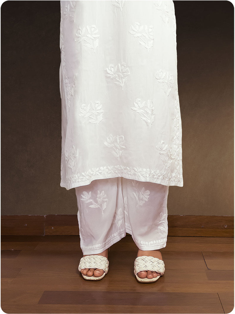 Modal Chikankari Kurta Set - White