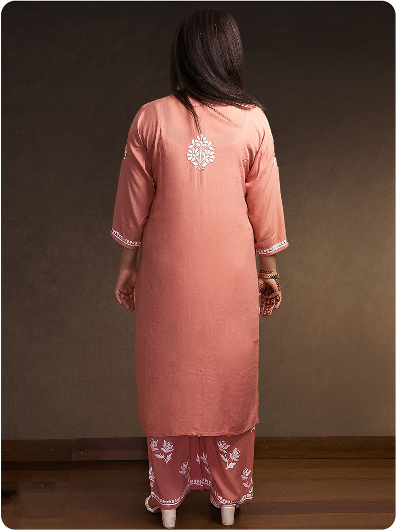 Floral Chikankari Modal Set - Pink