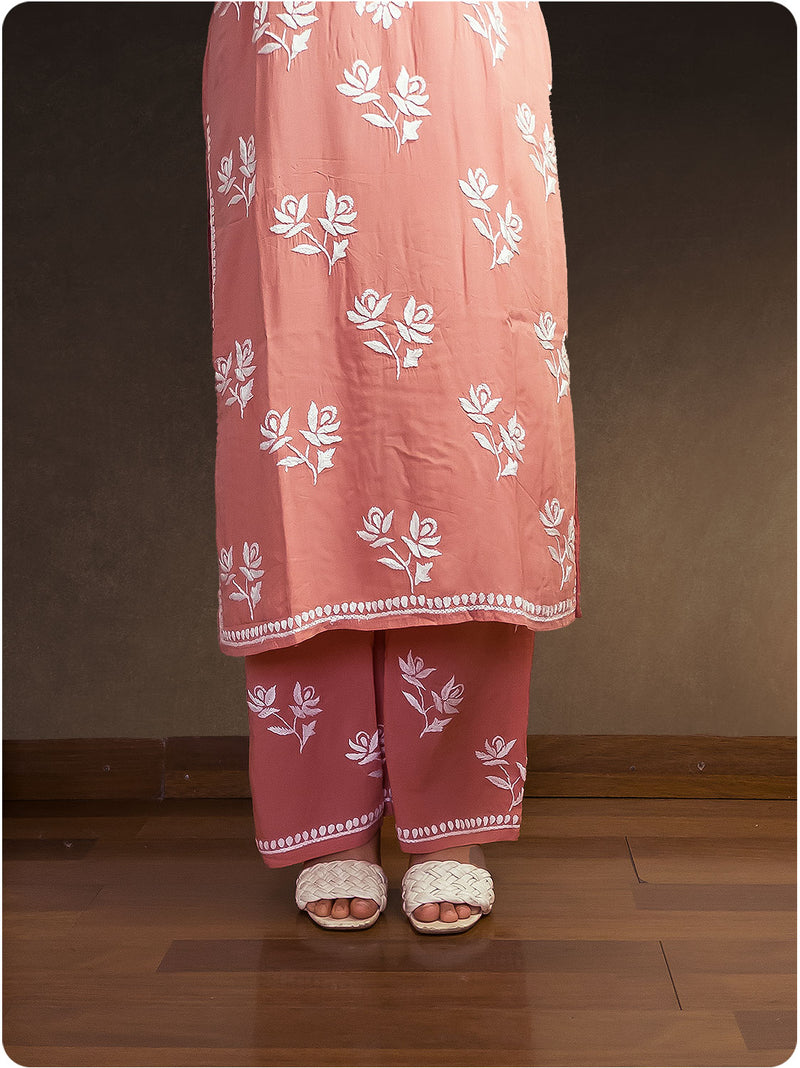 Floral Chikankari Modal Set - Pink