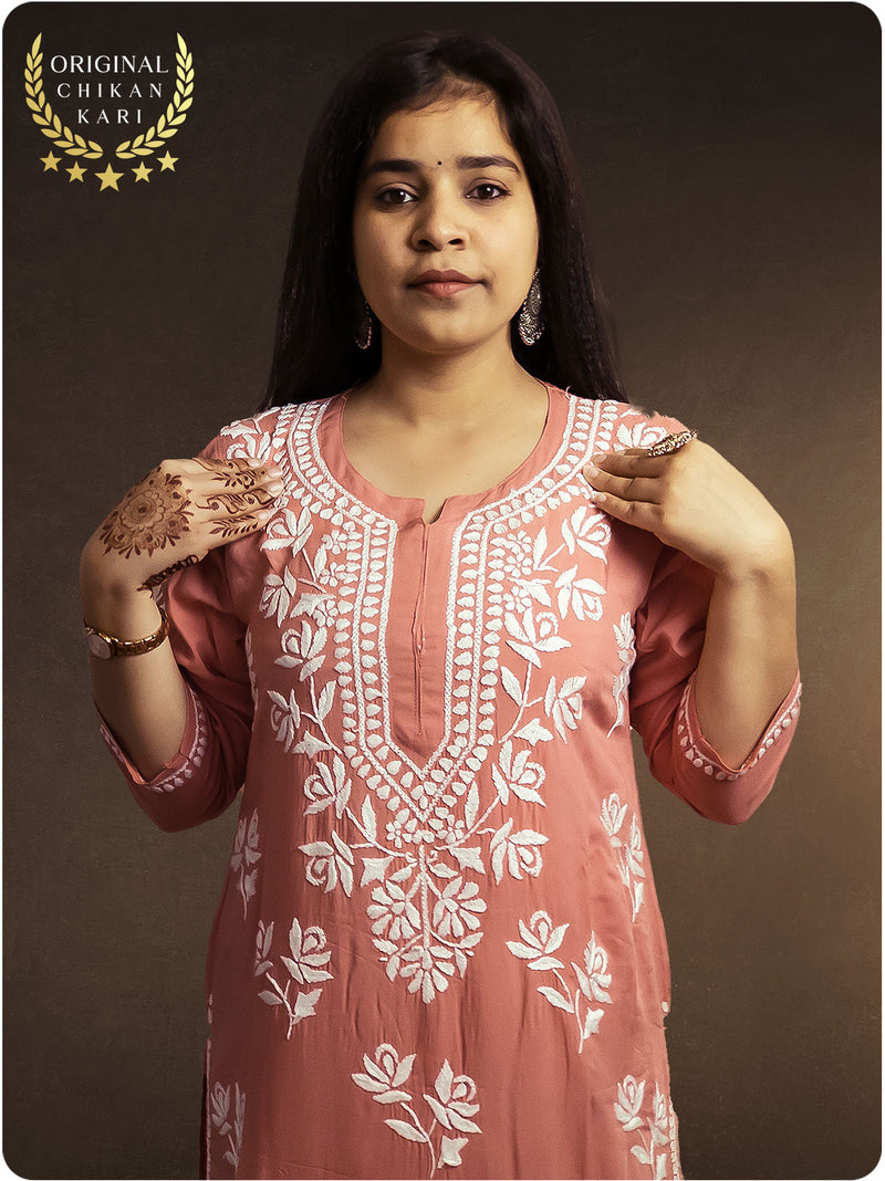 Floral Chikankari Modal Set - Pink