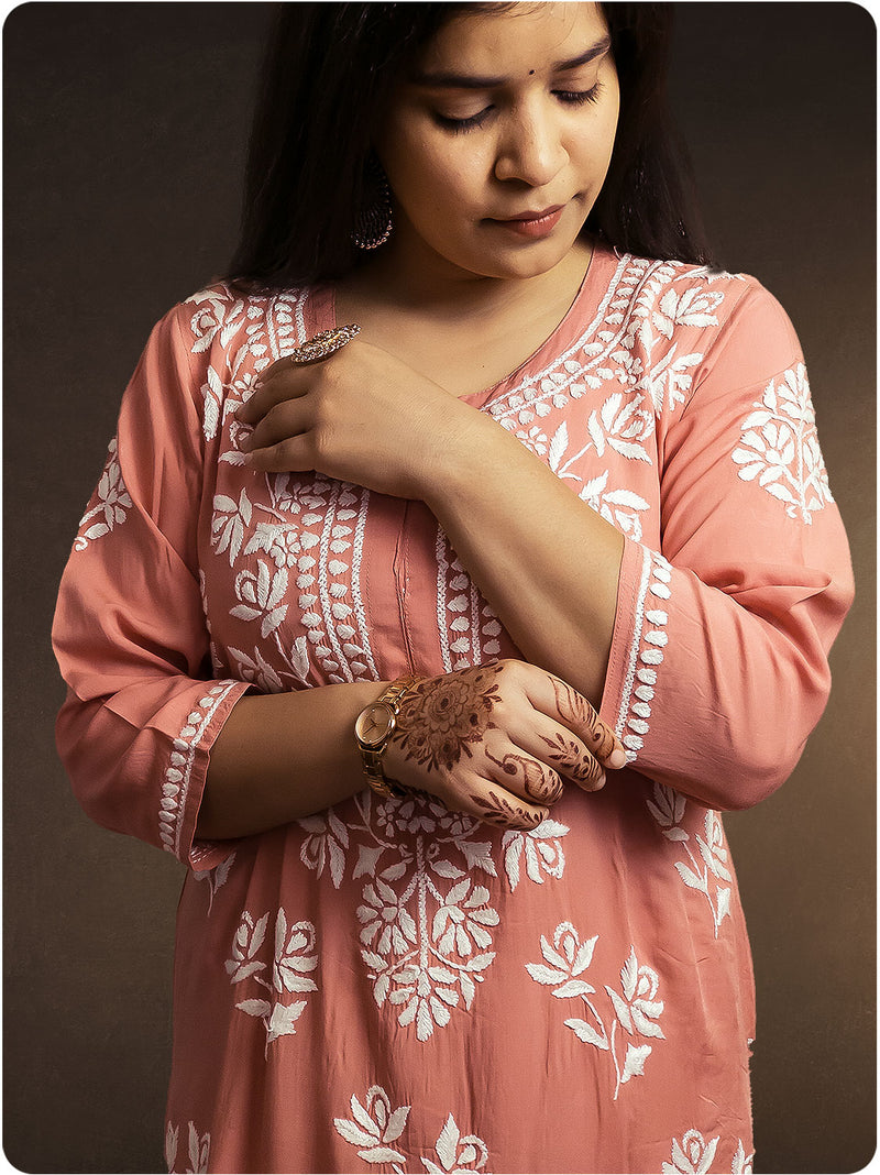 Floral Chikankari Modal Set - Pink