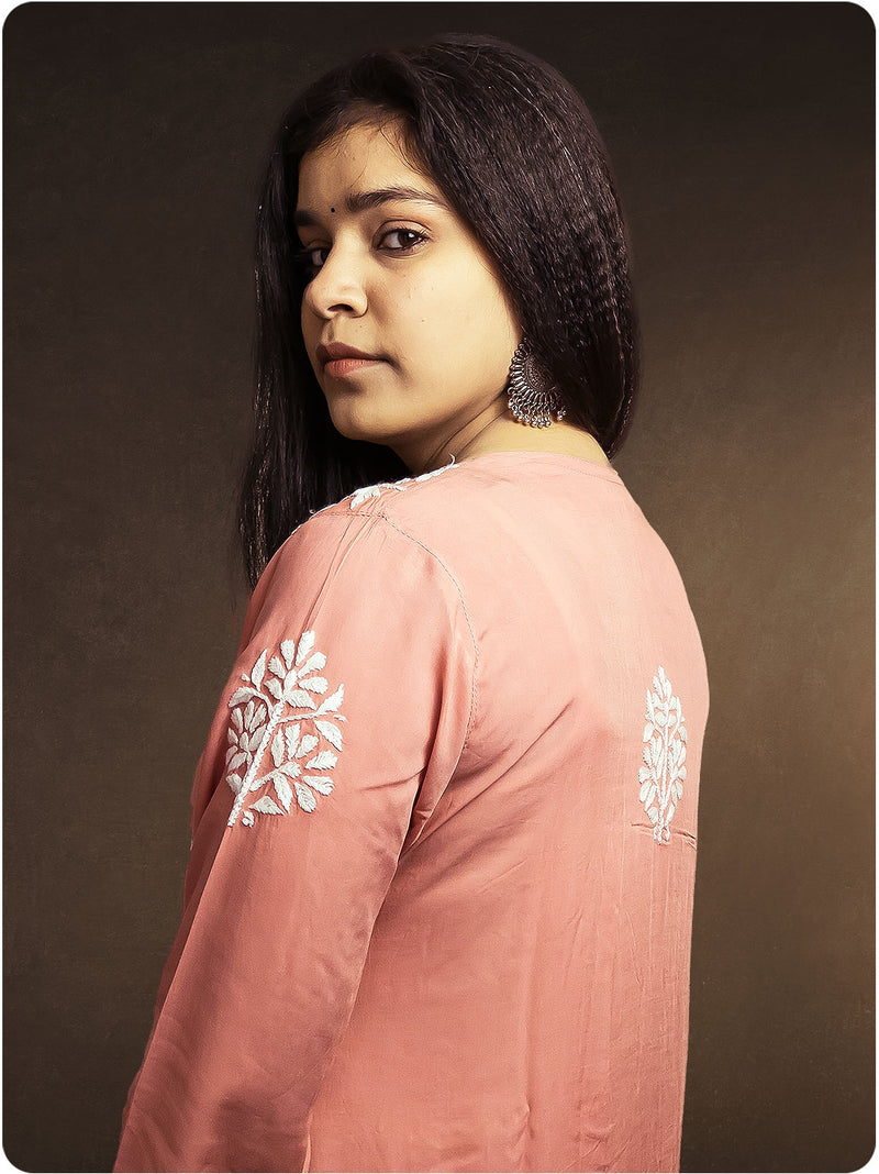 Floral Chikankari Modal Set - Pink