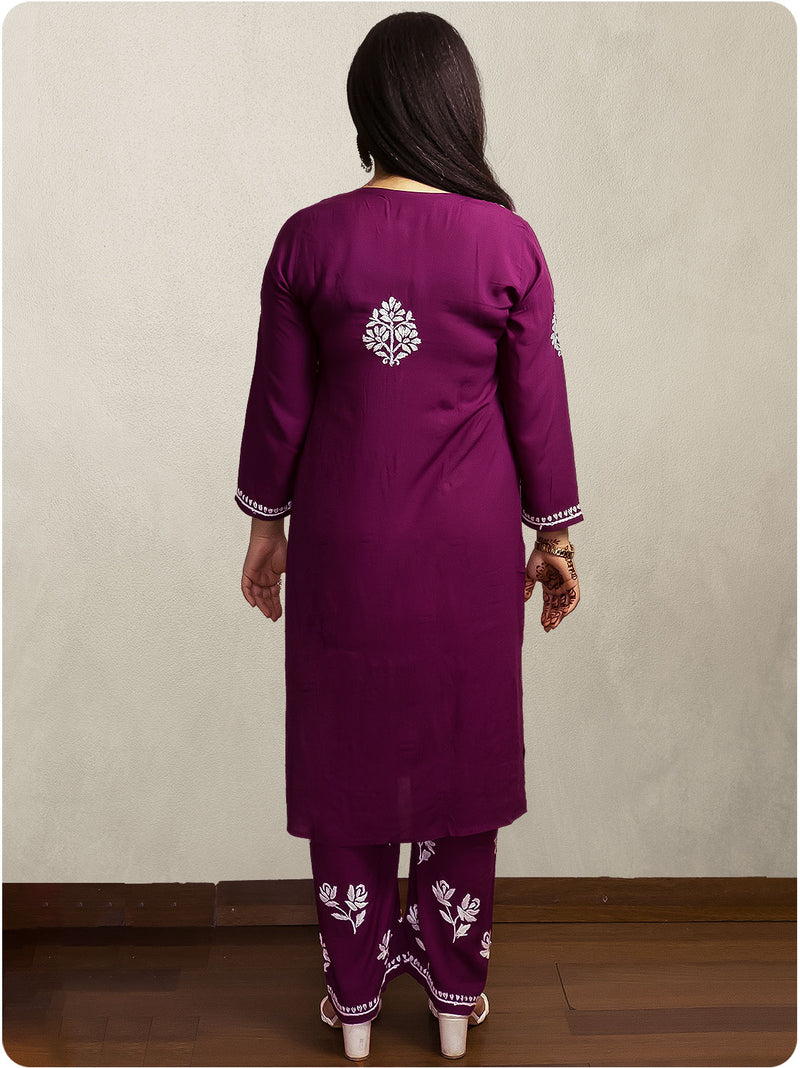 Floral Chikankari Modal Set - Purple