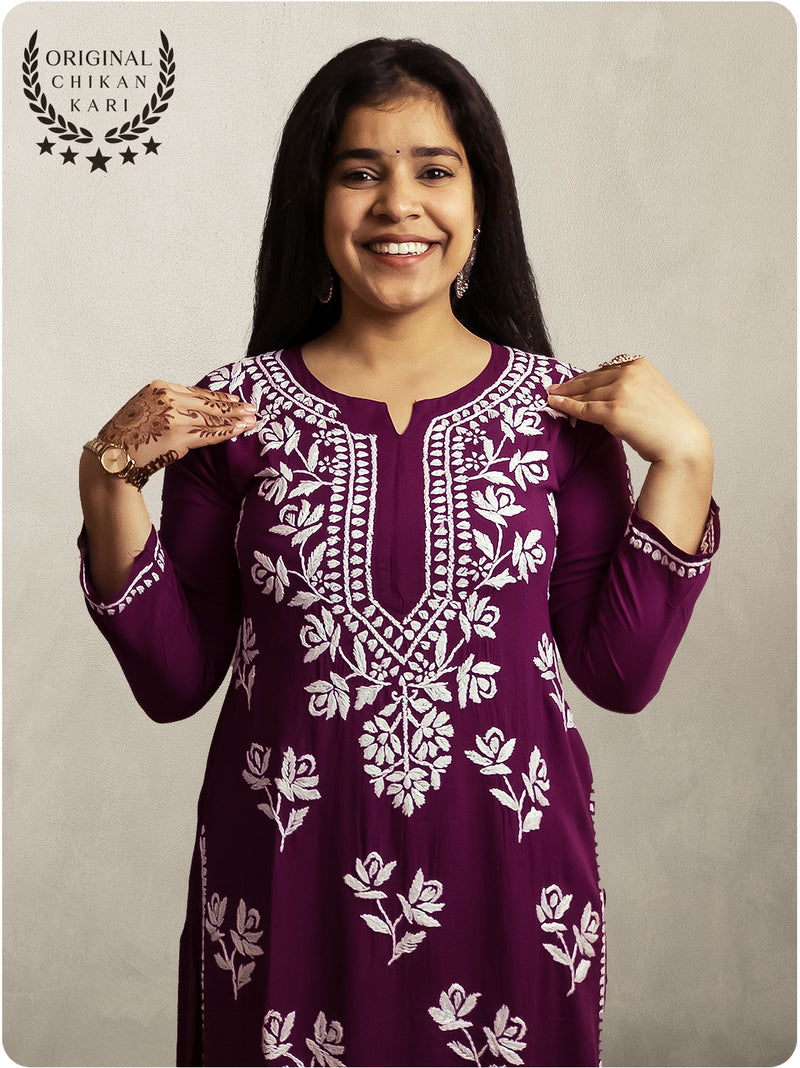 Floral Chikankari Modal Set - Purple