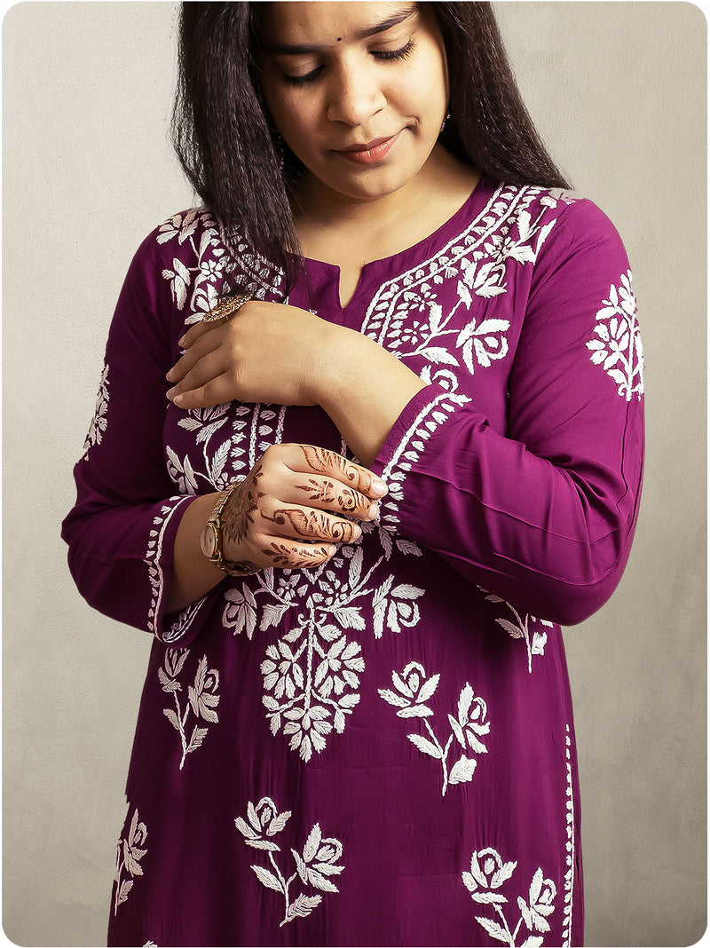 Floral Chikankari Modal Set - Purple