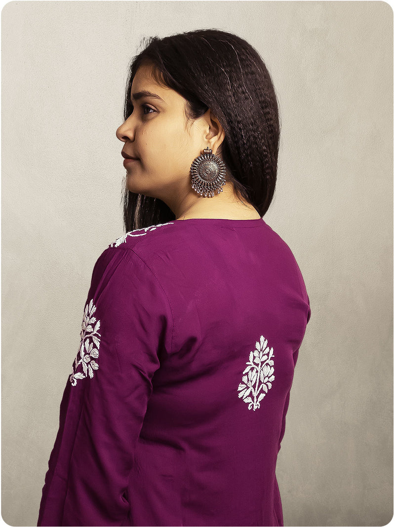 Floral Chikankari Modal Set - Purple