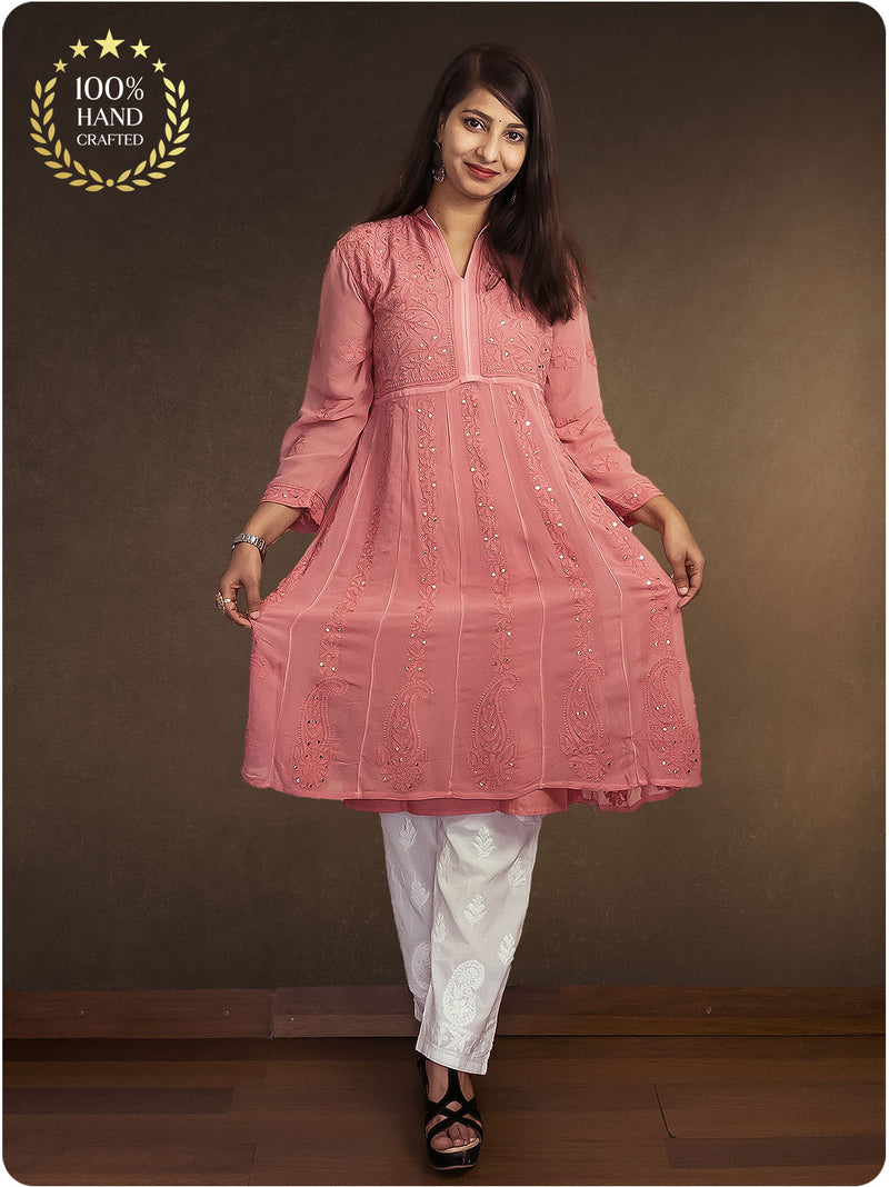 Anarkali Chikankari Gown - Pink