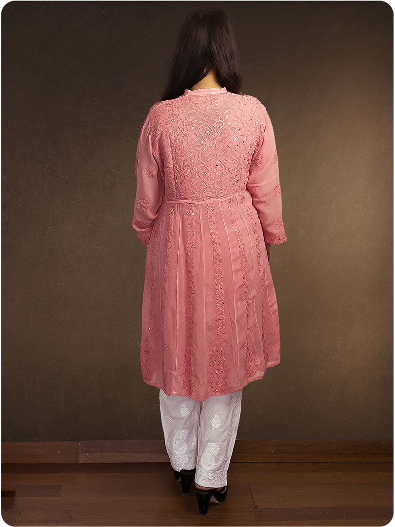 Anarkali Chikankari Gown - Pink