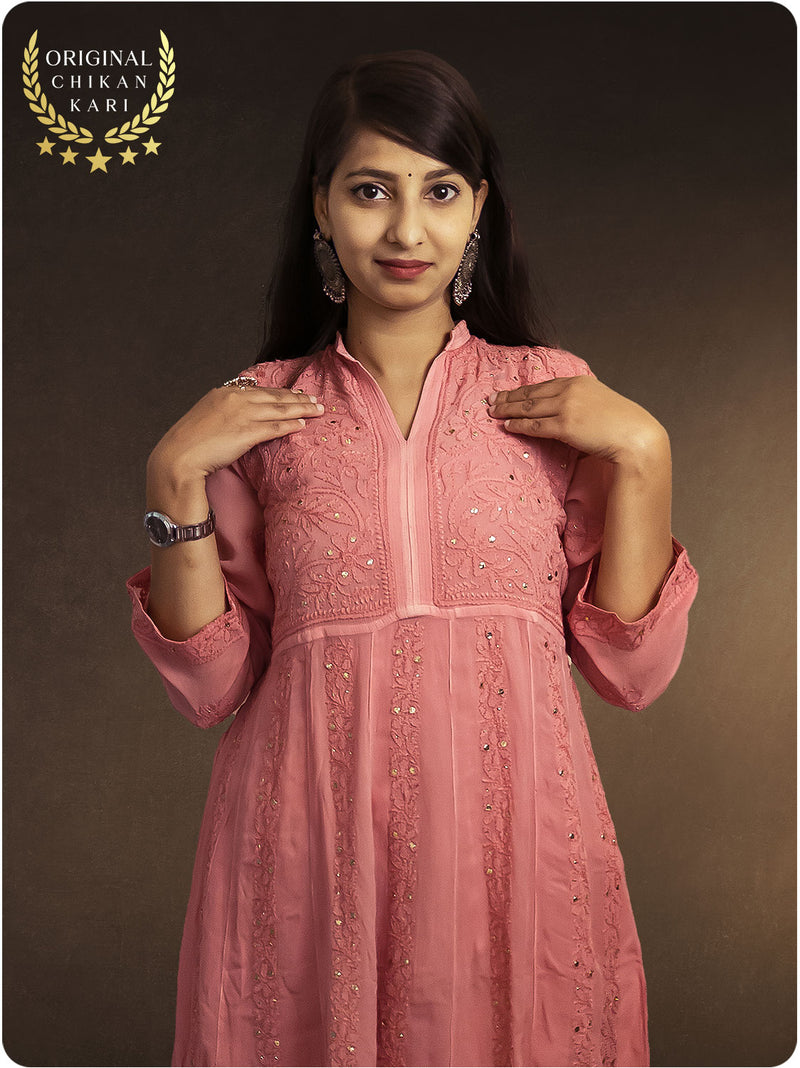 Anarkali Chikankari Gown - Pink